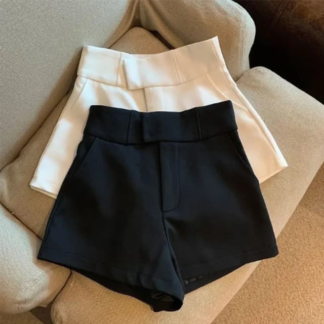 Calções femininos t2 preto shorts harajuku elegância shorts de cintura alta uma linha magro casual quente menina calças retas sexy