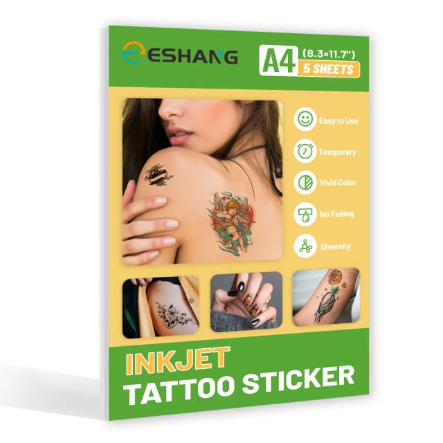 5 folhas de papel de adesivos de tatuagem temporária tamanho a4-impressão a jato de tinta, 8.3x11.7 Polegada para impressora jato de tinta diy decalque de transferência de imagem
