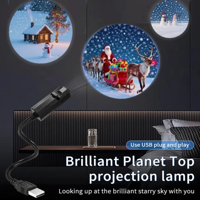 Luz noturna led rotativa usb, projetor de cenas de luz, design de padrão comutável para decoração de teto de natal