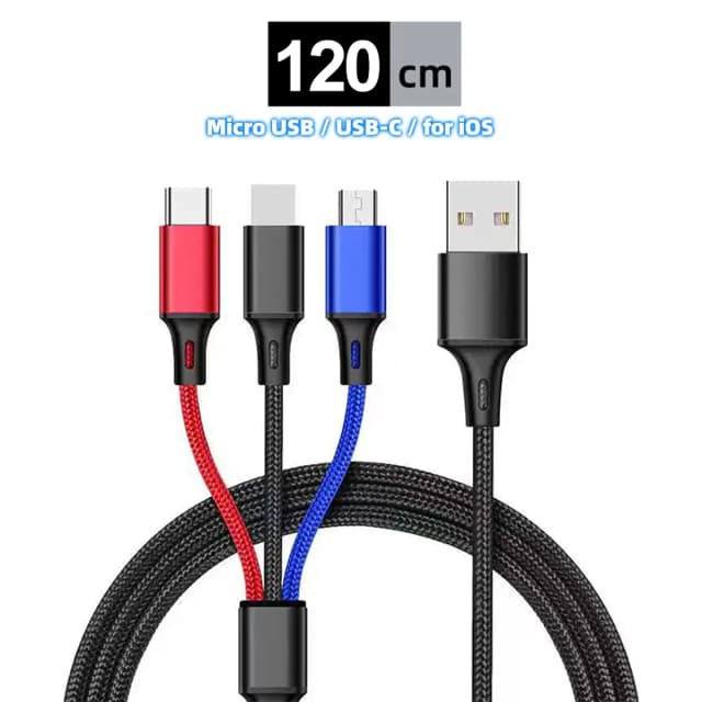 Curto Micro USB Tipo C Cabo, Carregador de Celular, Mini Fio, iPhone 13, 12, 11, Samsung, Xiaomi, 3 em 1
