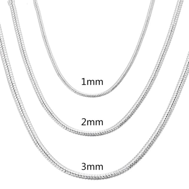 Colar de corrente sólida tipo cobra, cor prata, 45-60cm, 1mm/2mm/3mm, para homens e mulheres, joias da moda para pingente, frete grátis.