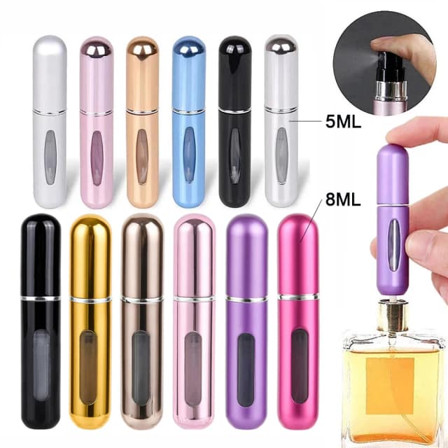Recipiente líquido portátil do atomizador do perfume 5/8ml para cosméticos mini garrafa recarregável vazia do álcool do pulverizador de alumínio