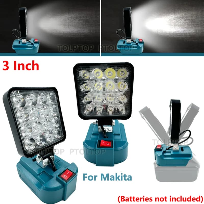 Luz de inundação ao ar livre 3 polegada luz de trabalho para makita 14.4v 18v bateria li-ion lanterna led lâmpada de acampamento iluminação de emergência