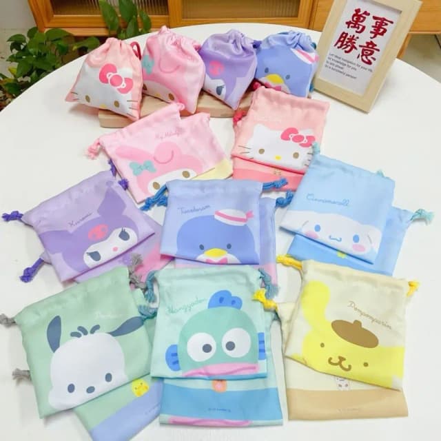 Sanrio pacote bolso kawaii hellokitty kuromi cinnamoroll saco de armazenamento dos desenhos animados não tecido saco de cordão presentes de festa das crianças st