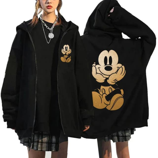 2024 novos moletons femininos produtos da disney mickey mouse padrão moletom jaqueta outono inverno manga longa oversized zip hoodies