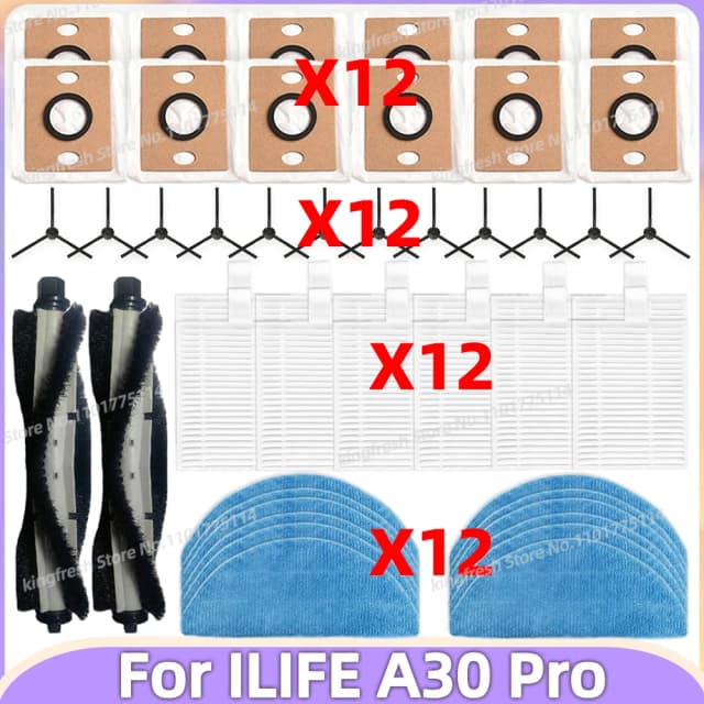 Compatível para (ilife a30 pro) peças de vácuo rolo principal escovas laterais filtro hepa mop pano saco pó acessórios