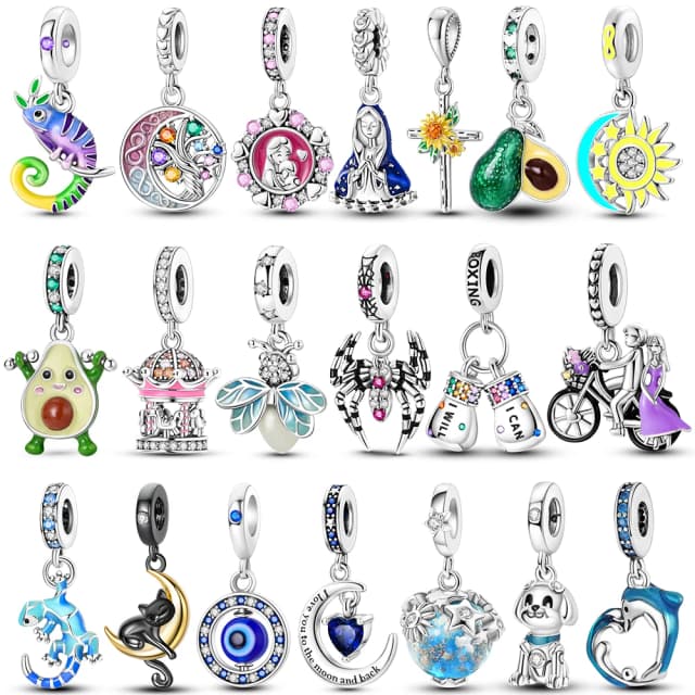 Banhado a prata camaleão abacate lua girando olho encantos caber pulseira charme contas pendente balançar pulseira mulher jóias