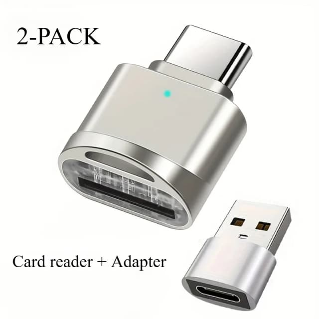 Kit com 2 Leitores de Cartão TF USB-C e Adaptador USB-C para USB-A, Leitores de Cartão de Memória TF Tipo C USB OTG para iPhone 16 15 Galaxy