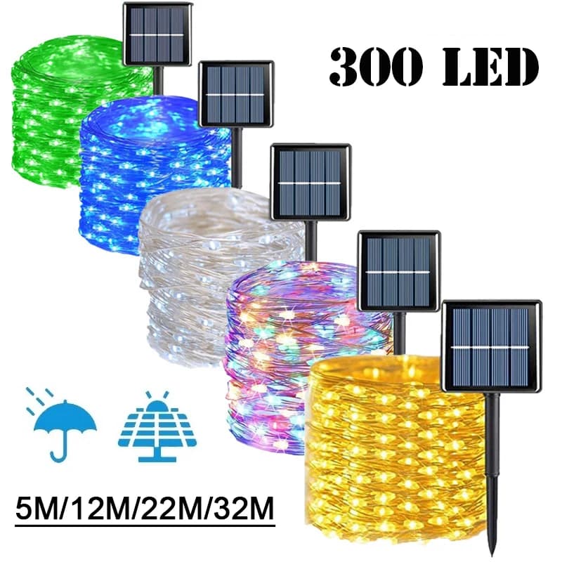 7m/12m/22m/32m luz solar ao ar livre jardim luz da corda de fadas led cintilação lâmpada à prova dwaterproof água para natal pátio árvore festa