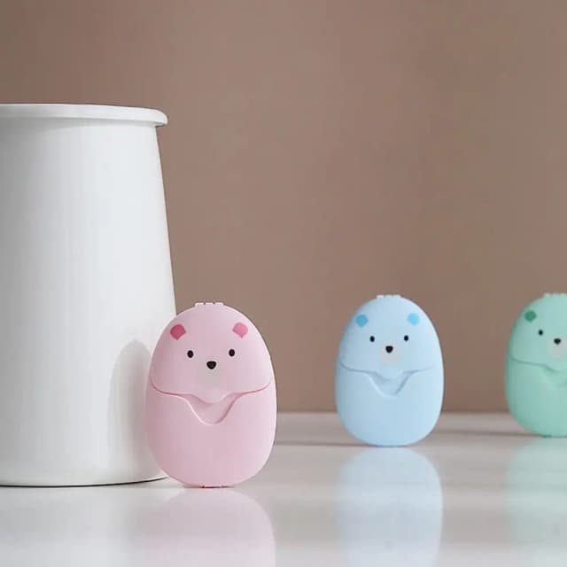 50 pçs portátil descartável limpeza sabão papel novo dos desenhos animados viagem sabão de papel bonito sabão de papel descartável urso sabão