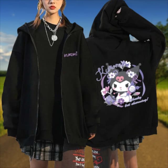 Hoodies essenciais venda feminina cardigan zíper hoodies sanrio olá kitty kuromi manga longa feminino outono e inverno sweatshir