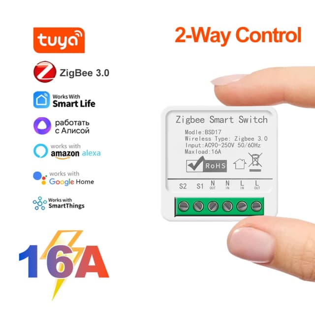 Tuya inteligente zigbee3.0 módulo de interruptor de luz 16a mini disjuntor diy suporta controle de 2 vias app controle remoto para alexa google casa