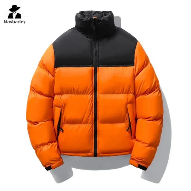 Casacos de parka quente com capuz escondido estilo emenda masculino, jaqueta curta feminina, jaqueta acolchoada de algodão, moda rua, inverno, 2024