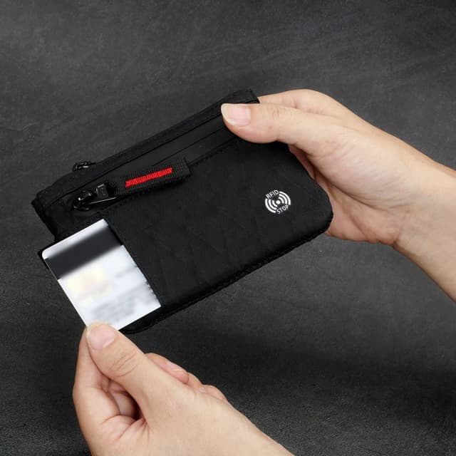 Luxo rfid titular do cartão de crédito anti roubo fino caso chave com mosquetão náilon moeda bolsa masculina