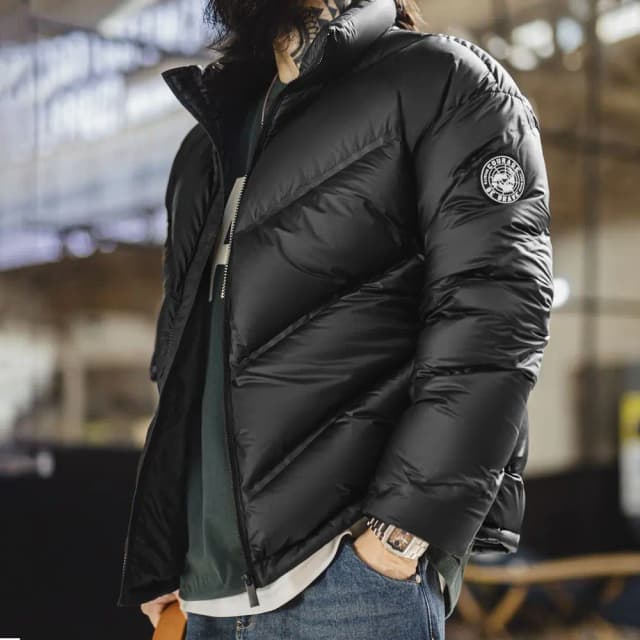 Maden jaqueta masculina 90% de pato branco, jaqueta preta com gola curta acolchoada, casaco térmico para inverno, streetwear