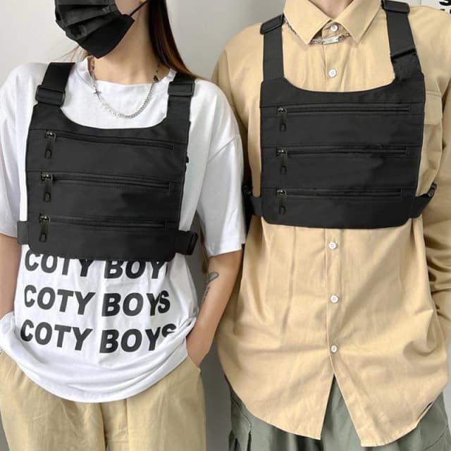 Bolsa de colete tático unissex com design quadrado, pacote crossbody funcional esportivo para corrida e festas, estilo streetwear ousado