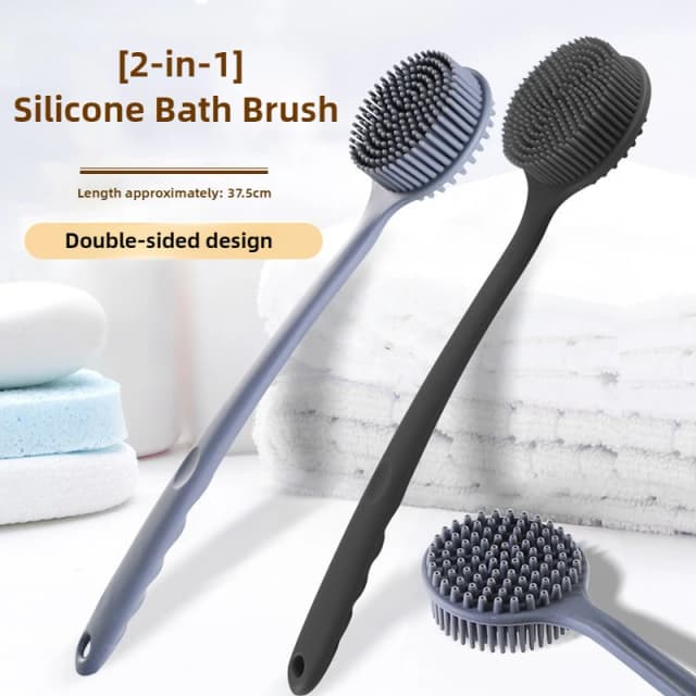 Escova de banho macia esfoliante, esponja de banho, escova para esfregar o corpo, cabo longo, esfoliante para as costas, massageador de pele, escova de banheiro