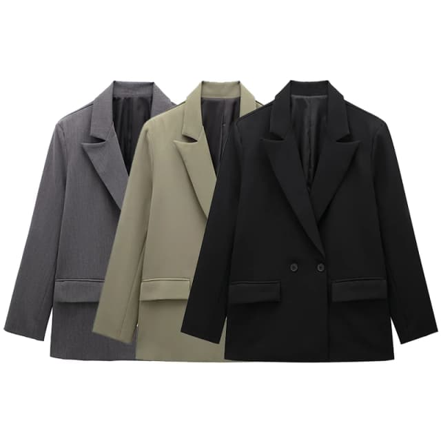 Willshela moda feminina com bolsos sólido duplo breasted blazer vintage mangas compridas entalhado pescoço feminino senhora do escritório outfits