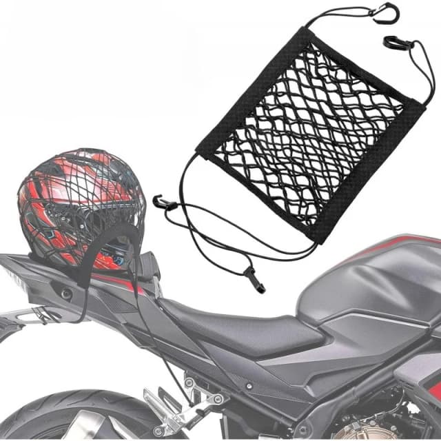 Rede de carga para motocicleta, alta elasticidade, camada dupla, rede de carga elástica para armazenamento de capacete, com ganchos, rede de bagagem