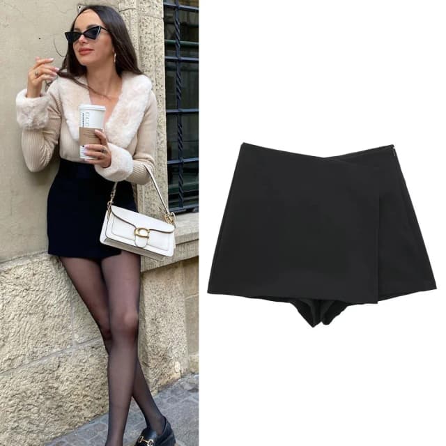Traf mulher shorts de cintura alta saias assimétricas saias preto rosa mini saia shorts mulher shorts outono moda shorts