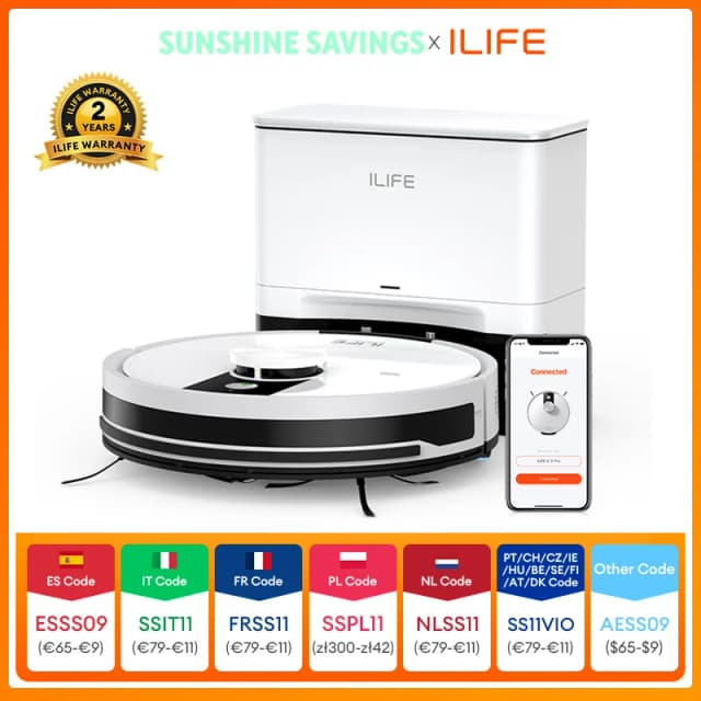 ILIFE A12 Pro Robô Aspirador e Passador de Pano, Navegação LIDAR, coleta automática de pó, sucção de 3000Pa, controle por aplicativo/controle remoto