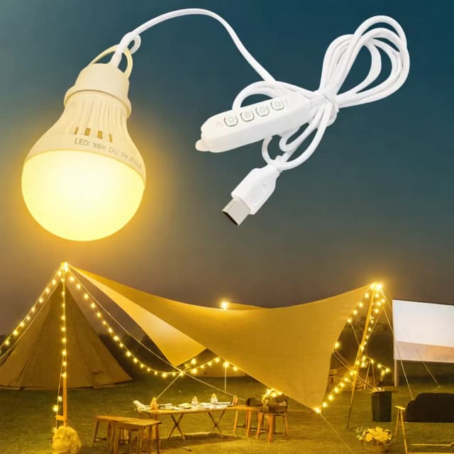 Lanterna de Camping LED Recarregável por USB, Lâmpada de Emergência Dimmerizável em 3 Cores, Lâmpada Portátil para Camping, Churrasco e Pesca