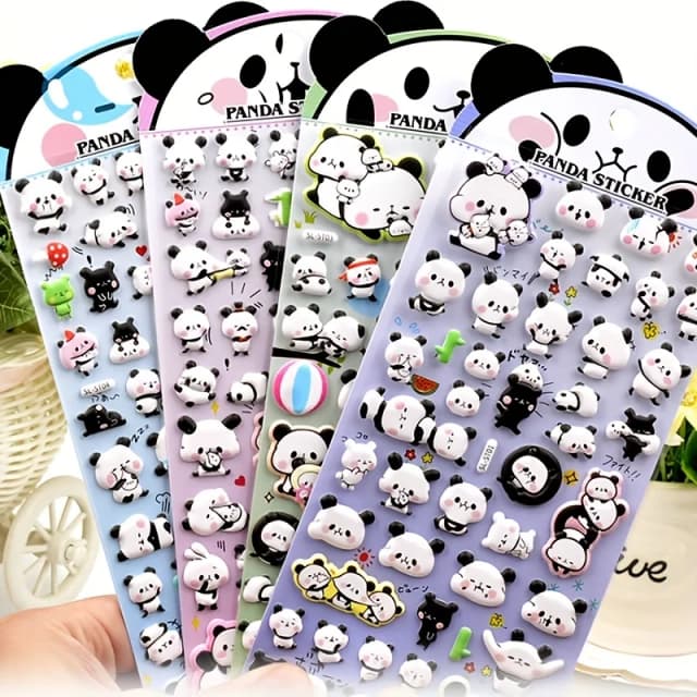4 pçs/lote Kawaii 3D Puffy Panda Vida Diária Adesivos Scrapbooking Diy Diário Papelaria Adesivo Bonito Deco Estética Arte Suprimentos