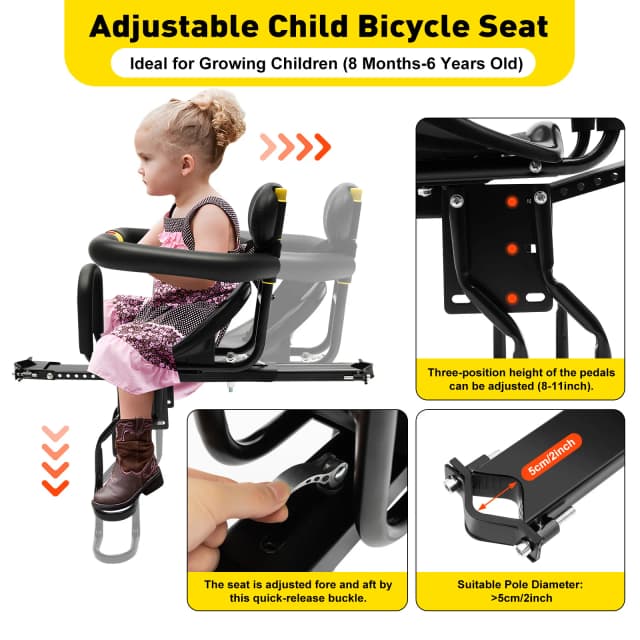 Portátil bebê bicicleta segurança criança assento crianças bicicleta cadeira transportadora montagem frontal
