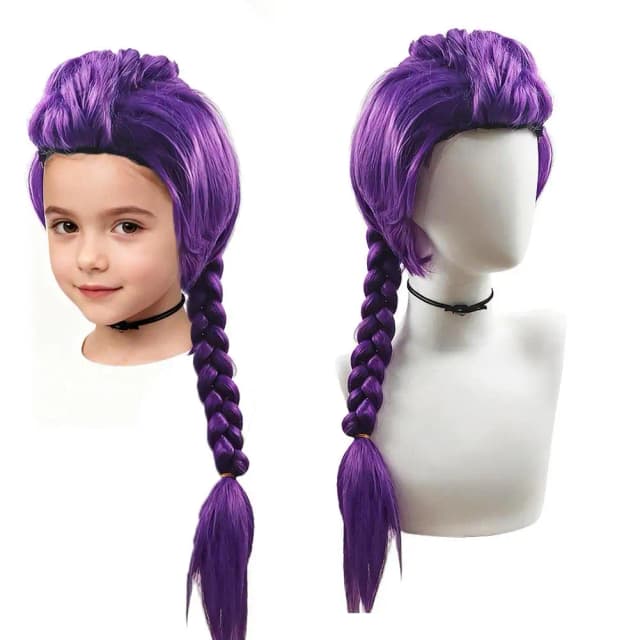33,5 polegadas roxo longo trança com rabo de cavalo lateral integrado tigre boca braçadeira peruca infantil fantasia de halloween festa anime cosplay