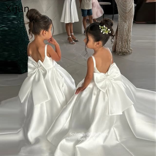 Sevintage bonito marfim bebê flor vestidos arco volta presentes de festa de aniversário vestidos de casamento para crianças ropa de niña 2025 personalizado