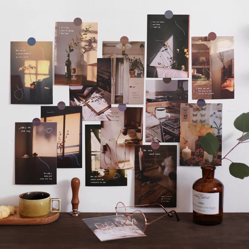 Ins simples elegante série de vida cartões postais janela luz e sombra foto adereços diy cartões decorativos adesivos de parede 30 folhas