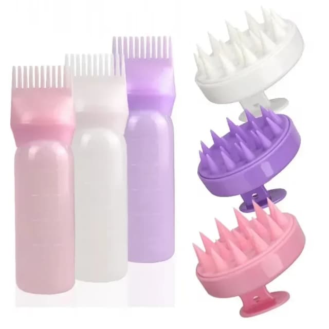 Escova de shampoo de silicone, pente de massagem para couro cabeludo, tintura de cabelo, aplicador de óleo, garrafa com escova, barbeiro, salão de beleza, ferramentas de estilo de cabelo