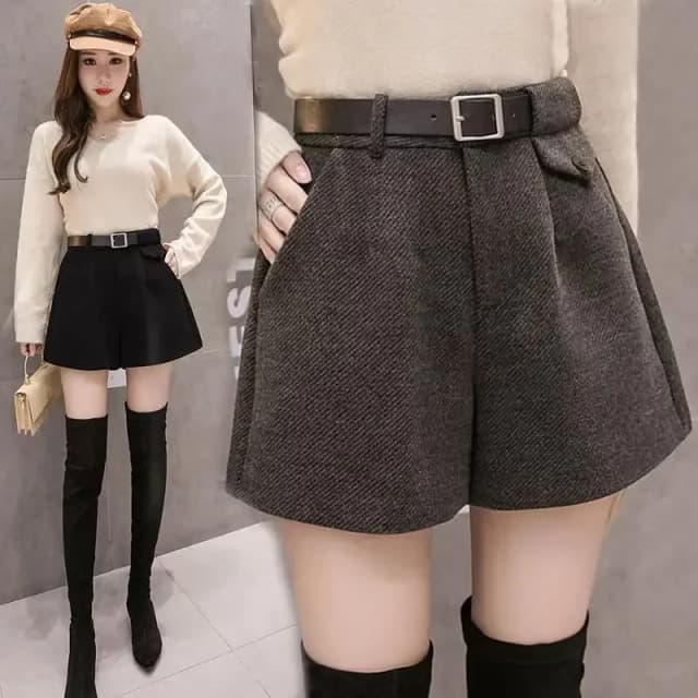 2024 novos shorts de lã feminino a linha solta de cintura alta casual botas grossas calças para outono inverno confortável bootcut preto
