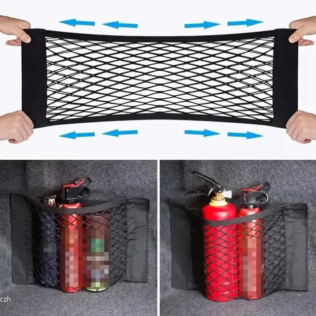 1pc universal saco de armazenamento do carro malha dupla tronco rede de armazenamento, saco de armazenamento embutido do carro, extintor de incêndio do carro rede fixa