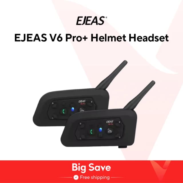 Ejeas v6 pro + motocicleta capacete bluetooth fone de ouvido intercom comunicador 1200m interfone para 6 pilotos ip65 música à prova dip65 água