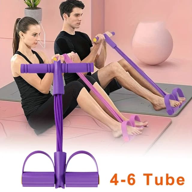 Faixa de Resistência de 4 Níveis com Alças Antiderrapantes - Equipamento de Fitness Doméstico para Treino de Músculos Abdominais e Yoga