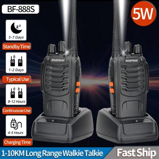 Baofeng BF 888S Long Range Walkie Talkie, Transceptor de rádio em dois sentidos para caça e hotel, UHF 400, 470MHz, 1 2 Pcs