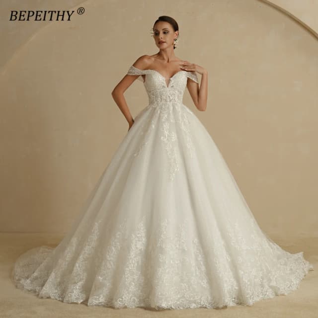 Bepeithy personalizado princesa querida vestido de casamento para as mulheres marfim glitter sem mangas 2025 vintage noiva vestido de baile