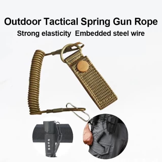 Elastic Tactical Lanyard Rope, Anti-Perdido, Militar, Primavera, Safety Gun Strap, Chaveiro, Corrente, Lanterna, Caça Acessórios