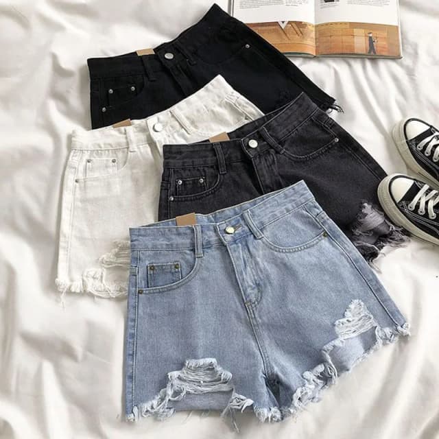 Shorts de Jeans de Verão Lucyever para Mulheres, Moda Coreana, Jeans Curtos com Furos, Cintura Alta, Calças Curtas Casuais de Perna Larga
