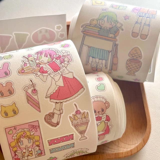 Fitas adesivas com tema de personagem, fita washi, decalque kawaii, adesivos para scrapbooking, artes, faça você mesmo, álbum, diário, planejador