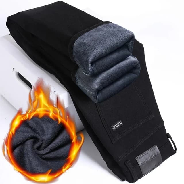 Wthinlee homens escovados moda inverno jeans masculino fino ajuste estiramento grosso calças de veludo jeans quentes casuais calças de lã masculino