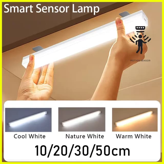 Luz do armário usb recarregável sensor de movimento led barra luz indução luz noturna portátil para cozinha cabeceira guarda-roupa armário
