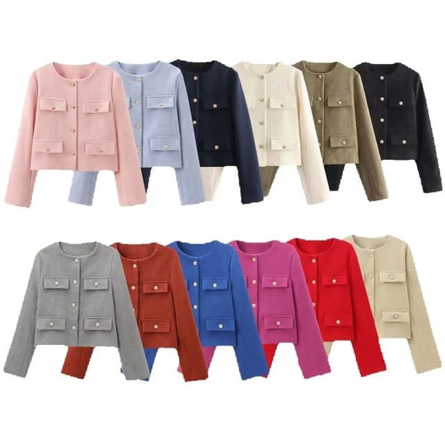 Inverno novo produto moda feminina e casual versátil em torno do pescoço flip decoração curto terno casaco