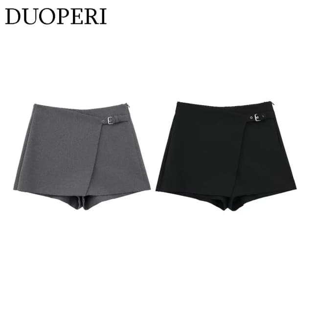 Duoperi moda feminina sólida bandagem mini saia shorts de cintura alta feminino chique senhora casual skort culottes