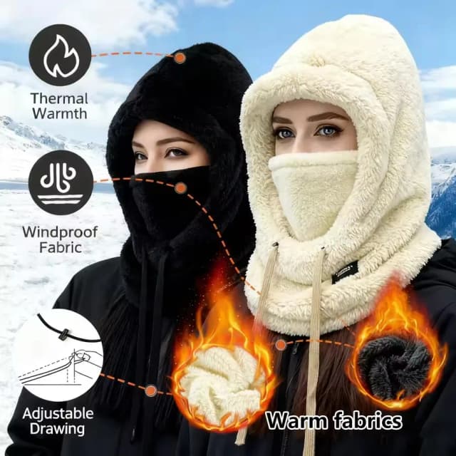 Inverno cor sólida balaclava cordão rosto isolamento capa feminina ajustável grosso integrado pescoço capa máscara facial completa equitação
