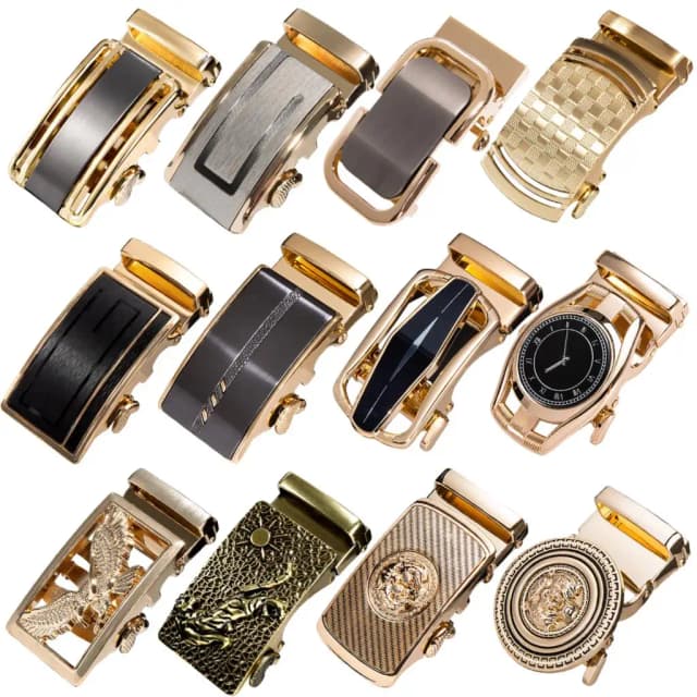 60 tipos de fivelas de cinto de metal masculino, fivela deslizante sem cinto preto dourado azul apenas para cintos de catraca de 3,5 cm