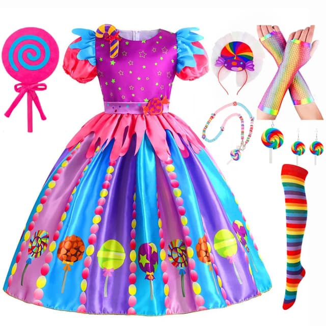 Sweet Lollipop Candy Girl Dress para crianças pequenas, Tutu extravagante do arco-íris, roupas de casamento infantis, festa de aniversário, carnaval, novo