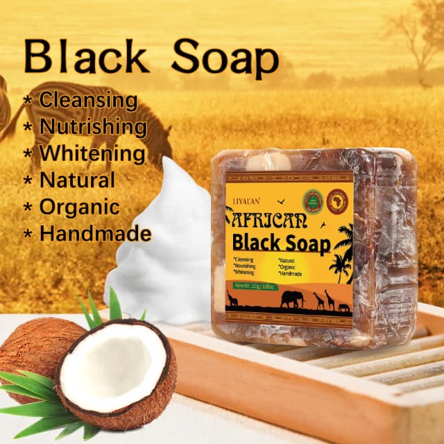 Sabonete preto africano cru, sabonete de banho para limpeza corporal, óleo essencial, sabonete artesanal