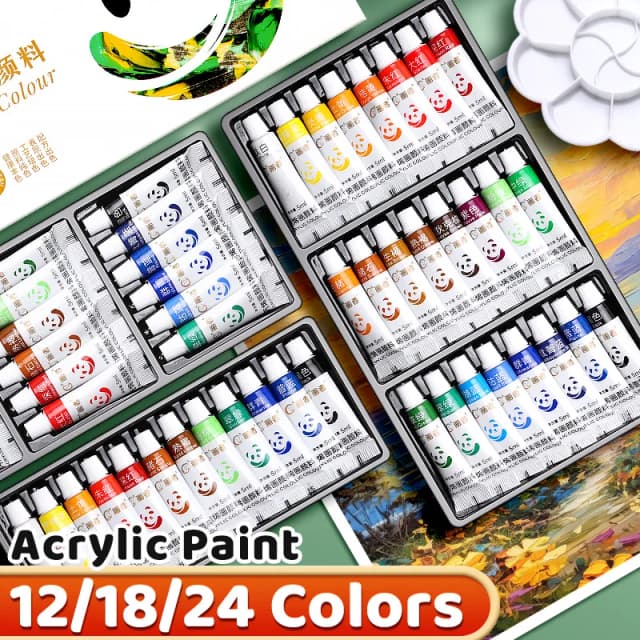 Conjunto de tinta acrílica 12/18/24 cores 5ml/0.17oz, pigmentos ricos de arte portáteis à prova de água para artesanato DlY, desenho, pintura, tela, rocha